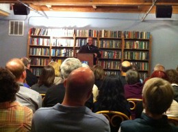 Michael Shermer speaking at book store. Photo by THE MOLITOR